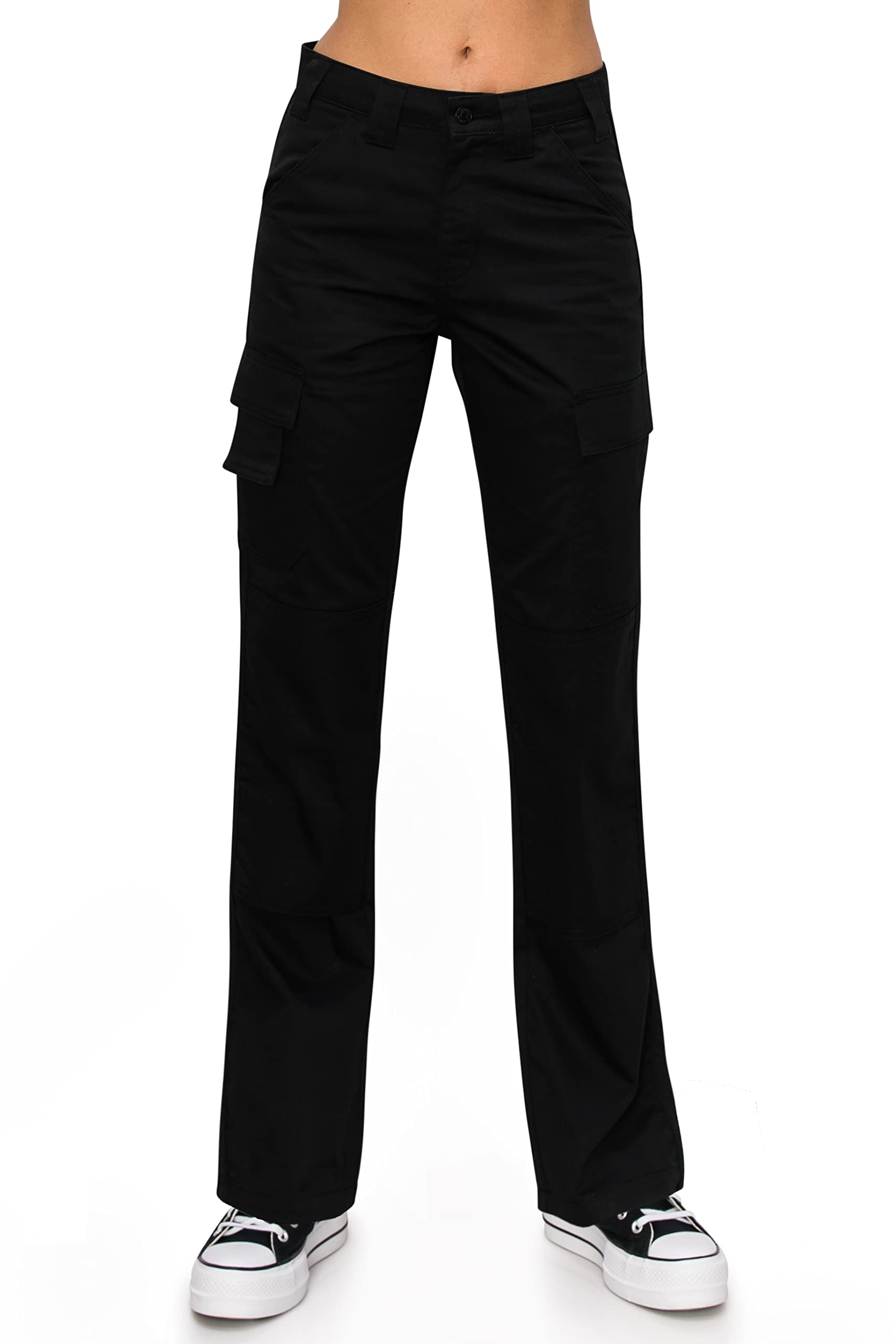KHAKI BLUE Womens Work Pants High Rise Slim Fit Straight Leg Cargo Casual Trousers with Multi Pockets