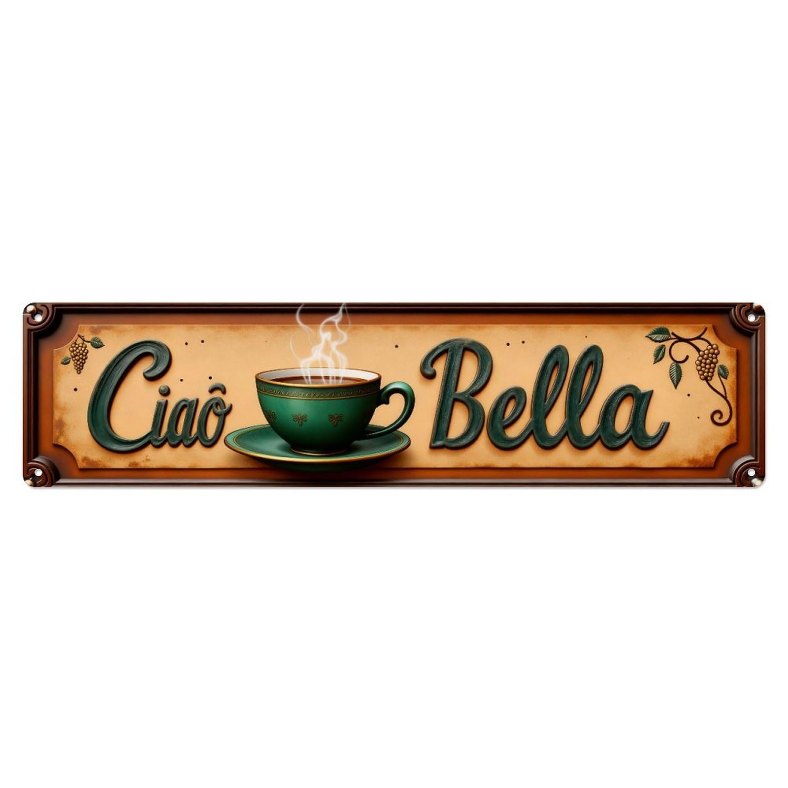 Ciao Bella Coffee Cup Sign Tin Sign Vintage Metal Sign Home Bar Garden Indoor & Outdoor Wall Decor Retro Metal Poster 4x16 Inch