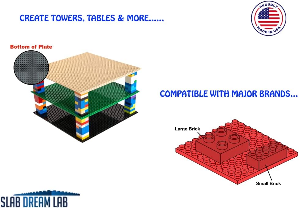 SlabDreamLab 12"X12" Baseplate for All Major Building Bricks and Blocks (White, 4-Pack)