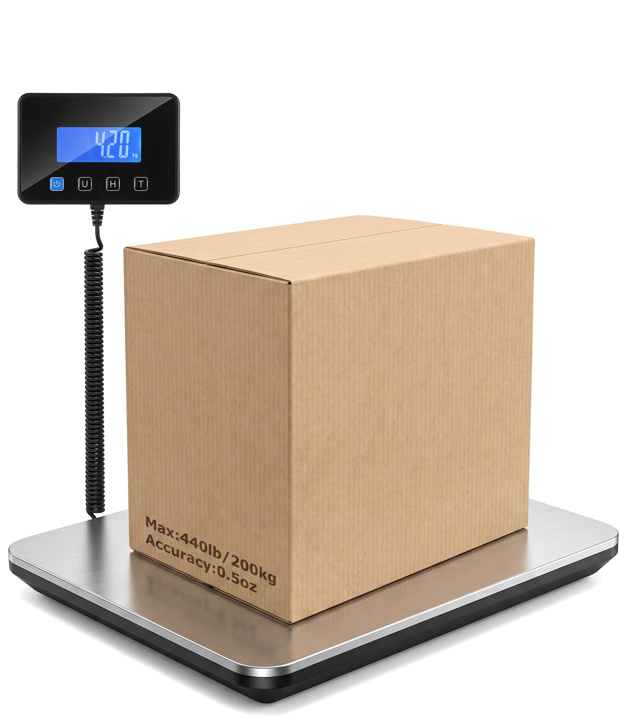 Báscula para paquetes, báscula postal digital de alta precisión de 200 kg/10 g, báscula de plataforma de acero inoxidable con pantalla LCD y funciones de retención y tara