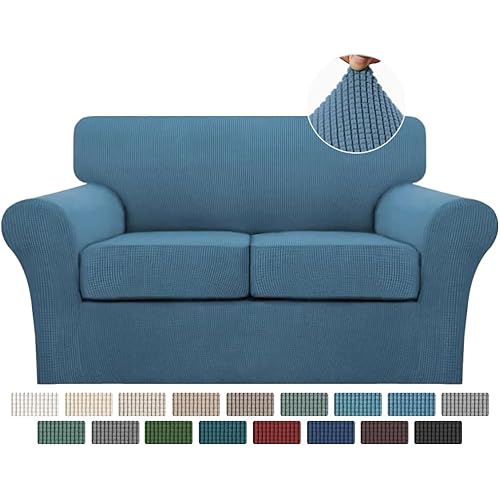 Turquoize 3 Piece Sofa Covers For 2 Cushion Couch Sofa Slipcover Soft Couch Cover For Dogs-Washable Sofa Furniture Covers With 2 Individual Cushion Covers, Thick Jacquard Fabric (Loveseat, Dusty Blue)