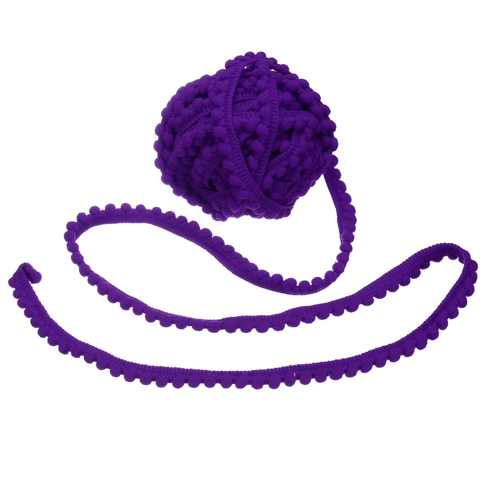 sourcing map 25 Yards Pom Pom Trim Ribbon, 0.5" Wide Deep Purple Pom Pom Ball Fringe Trim Sewing Fringe Fabric Trim Ribbon for DIY Crafts Curtain Clothes Pillow Home Decoration