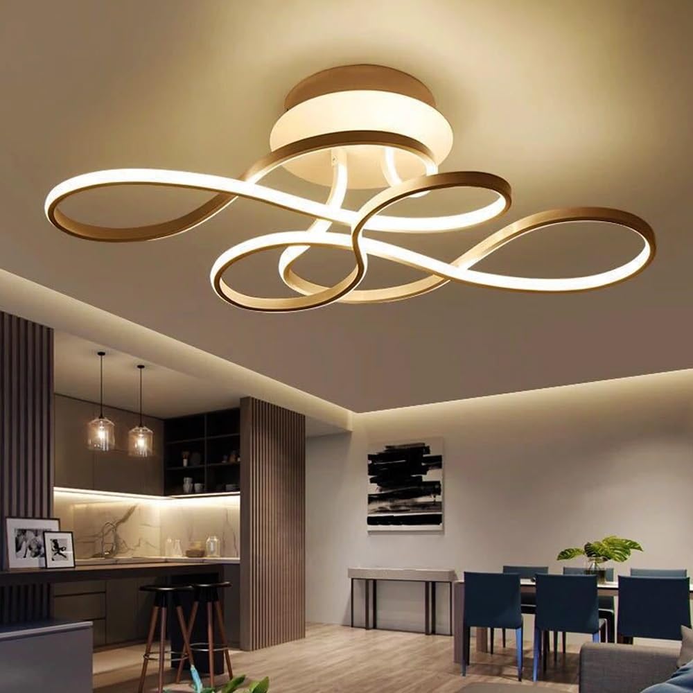 Oświetlenie Sufitowe LED Ściemnialna Lampa Sufitowa Salon Nowoczesny Ze Zdalnym Sterowaniem Złoty Akrylowy Projekt Sufitowy Reflektor Sypialnia Jadalnia Restauracja Kuchnia Dekoracyjne (Size : 70cm)