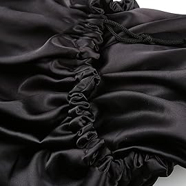 ELIHAIR Silky Night Sleeping Cap Satin Bonnet for Curly Hair Adjustable Hair Bonnet Reversible Double Layer X-Large Jet Black
