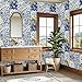 Peel and Stick Wallpaper Self Adhesive Wall Mural Blue Yellow Floral Mediterranean Tile Contact Paper Renter Friendly Wallpaper for Kitchen Nursery Bedroom 17.7