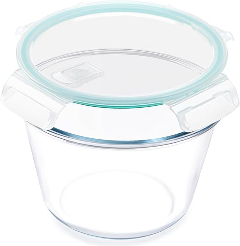 NUTRIUPS Contenedores de almacenamiento de alimentos de vidrio de 2.1L con tapas, 7.6 × 5 pulgadas de profundidad redondos recipientes de