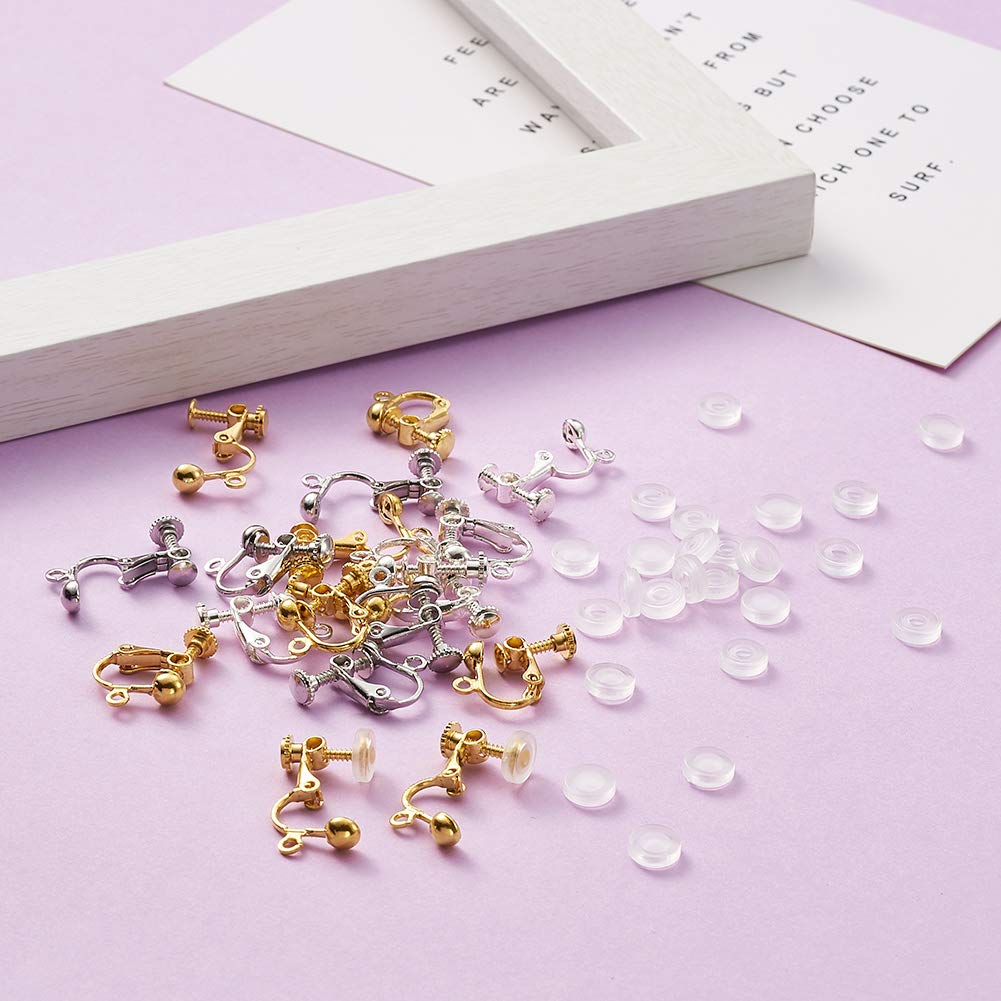 SOFPLATE 1 Scatola 36 Pezzi Convertitore per Orecchini In Argento Clip per Orecchini In Oro Dorso In Ottone Non Forato Vite Posteriore Clip su Componenti per Orecchini con Cuscinetto In Silicone Clip