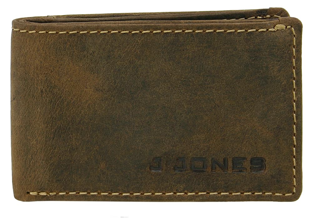 J JONES Herren Mini Geldbörse - Slim Wallet - Echt-Leder - RFID-Schutz - Antik Braun