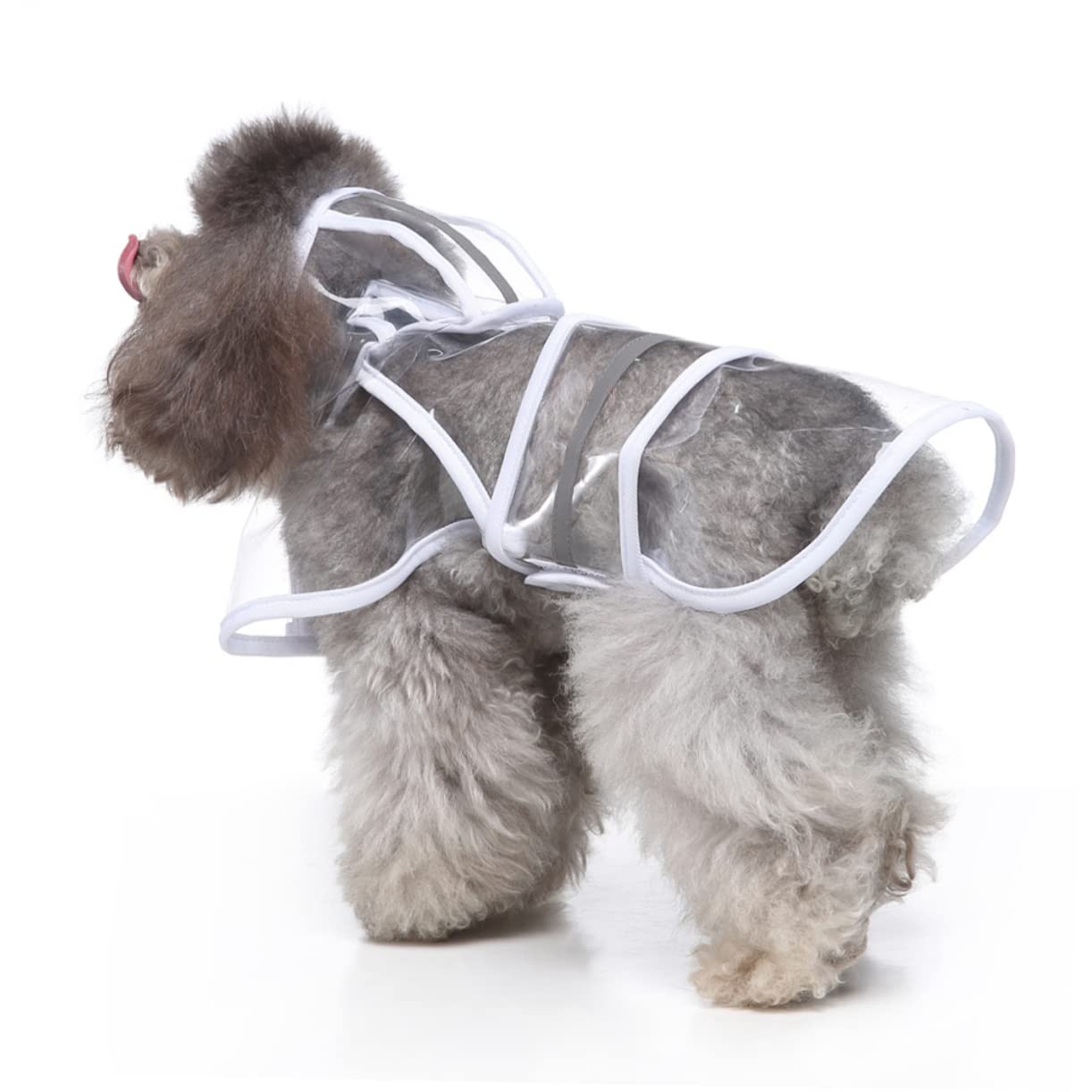 VICASKY Dog Raincoat with Hood Pet Jacket Reflective Safety Strip for XL Dogs Belly and Neck Strap for Rainy Days White