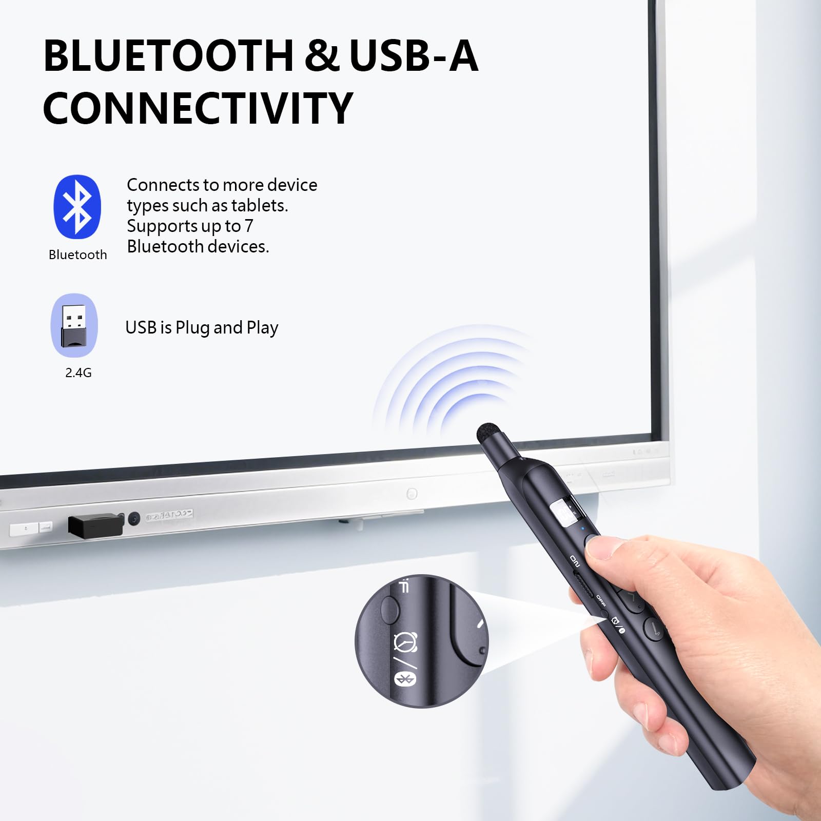 Norwii N21 Clicker de Présentation Bluetooth avec Pointeur Télescopique, Télécommande pour PowerPoint