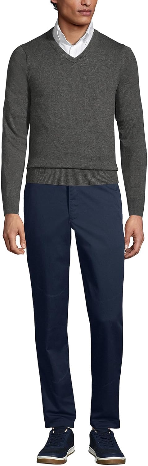 Lands' End School Uniform Men's Cotton Modal Fine Gauge V-Neck Sweater