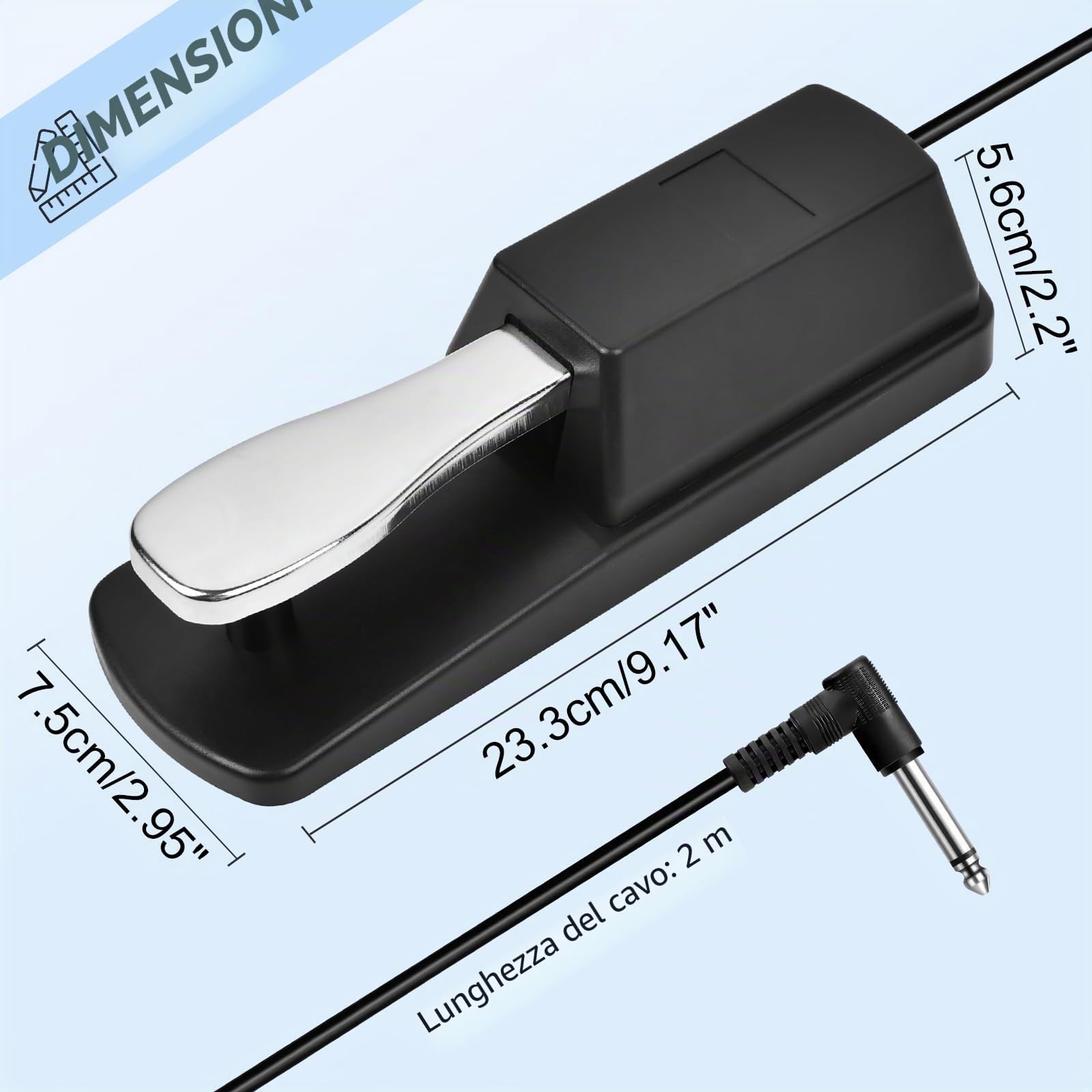 Pedale Sustain Universale per Tastiera Pianoforte, Pedale Sustain, Adatto per Sintesizzatore Tastiera Midi/Pianoforte Elettronico con Cavo da 1,5 M E Interruttore di Polarità, Compatibile con Jack da