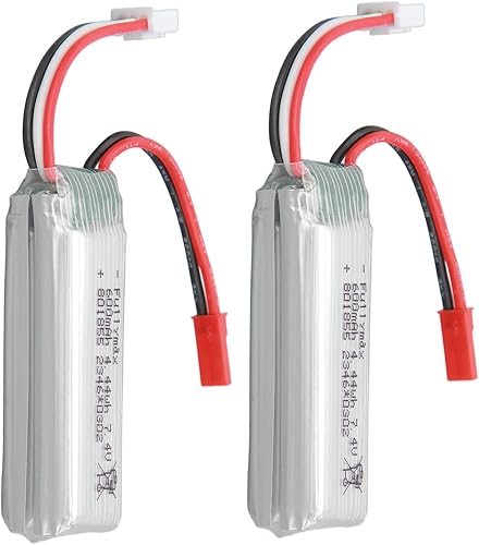 Batería de litio de avión RC, enchufe de descarga JST, 7.4 V 600 mAh, 2 baterías de avión RC de gran capacidad para aviones WLtoys XK RC