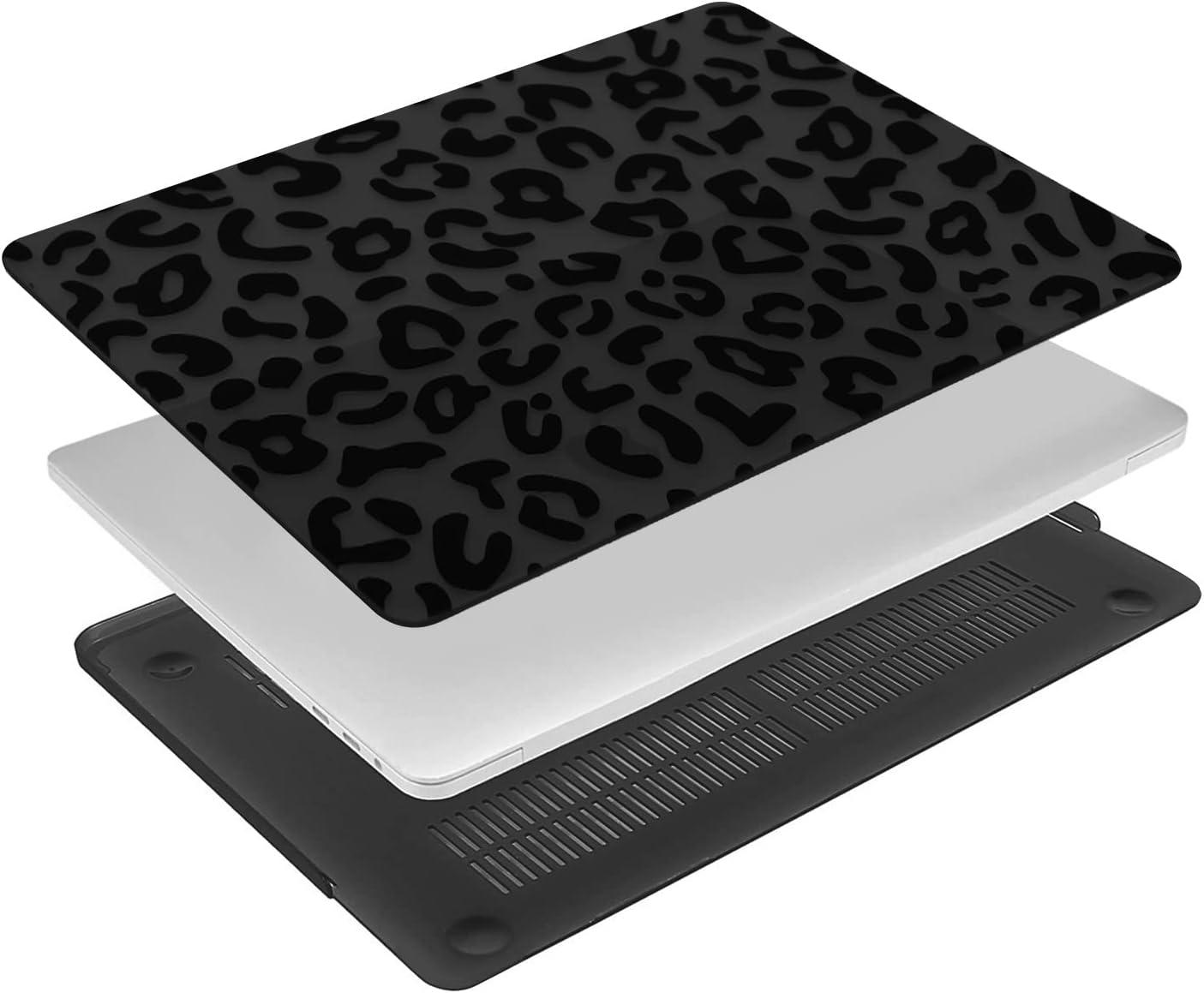 MOSISO Compatible with MacBook Pro 15 inch Case 2019-2016 Release A1990 A1707 with Touch Bar, Plastic Leopard Grain Hard Shell Case & Keyboard Cover Skin & Screen Protector, Black