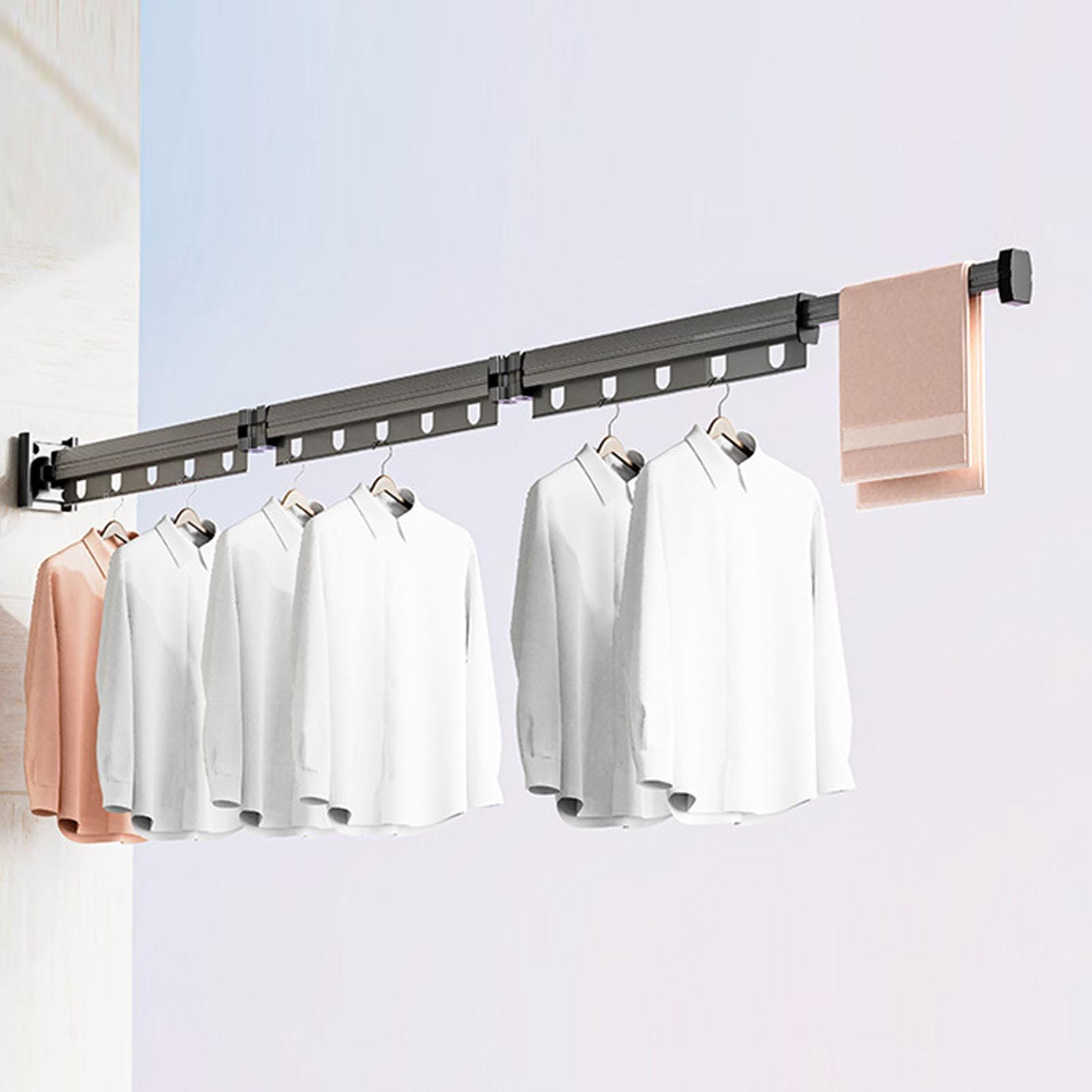 Étendoir À Linge Pliant Mural - Tige Télescopique En D'aluminium | Portant À Vêtements D'intérieur Pour Balcon Rétractable, Peu Encombrant, Durable | Étendoirs À Linge - Maison Buanderie Chamb