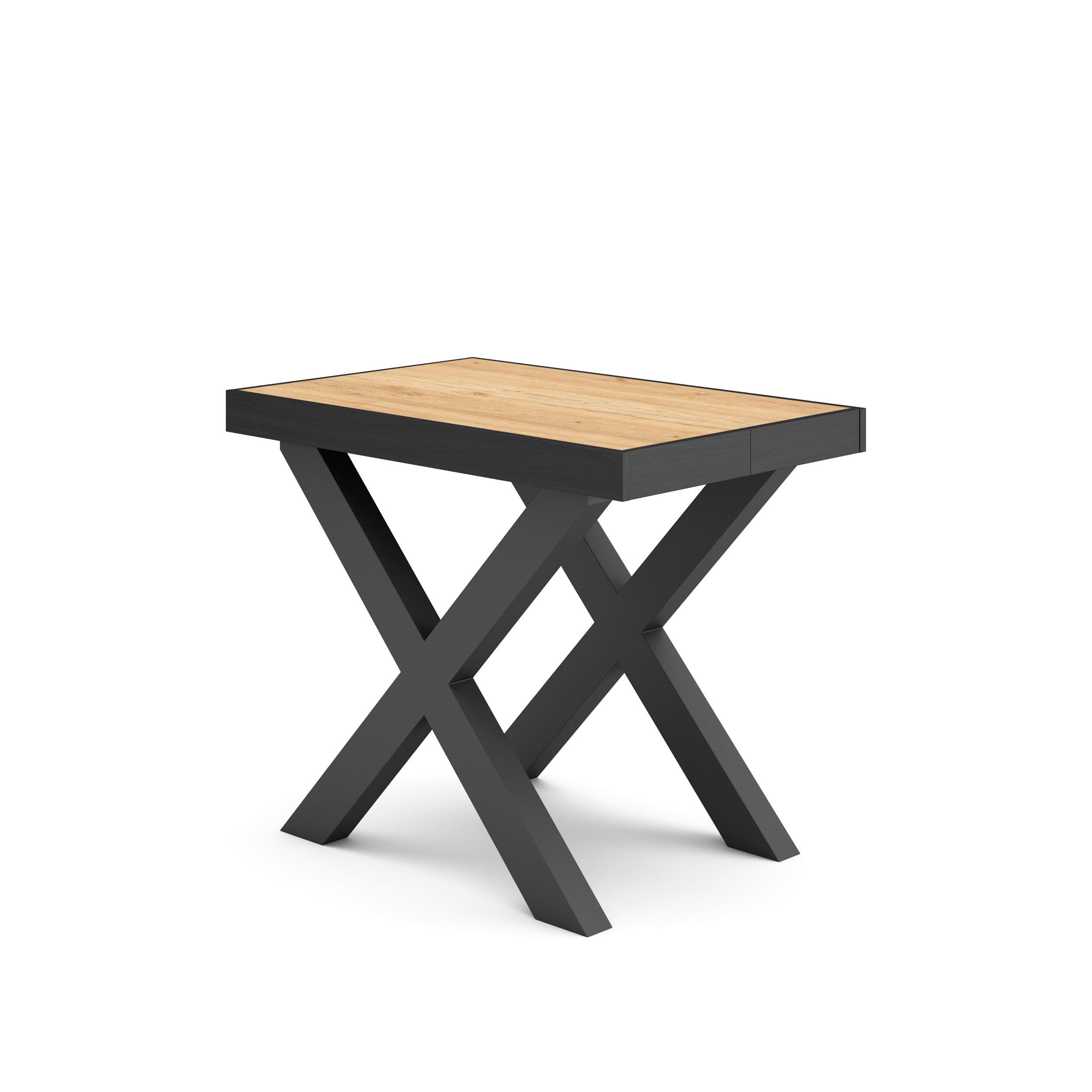 Skraut Home | Table Console Extensible | Console Meuble | 160 | pour 8 Personnes | Pieds Bois Massif | Style Moderne | Chêne et Noir