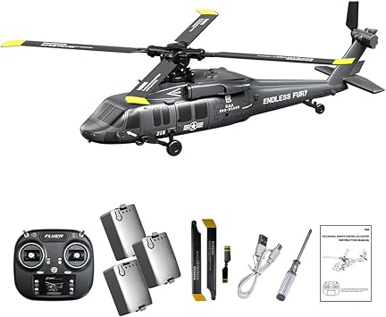 K200 UH-60 RC Helicopter for Black-Hawk, 6CH Brushless Remote Control 6-Axis Gyro Military Aircraft with 3-Speed Mod, Altitude Hold & Optical Flow Positioning Gift for AdultsSilver