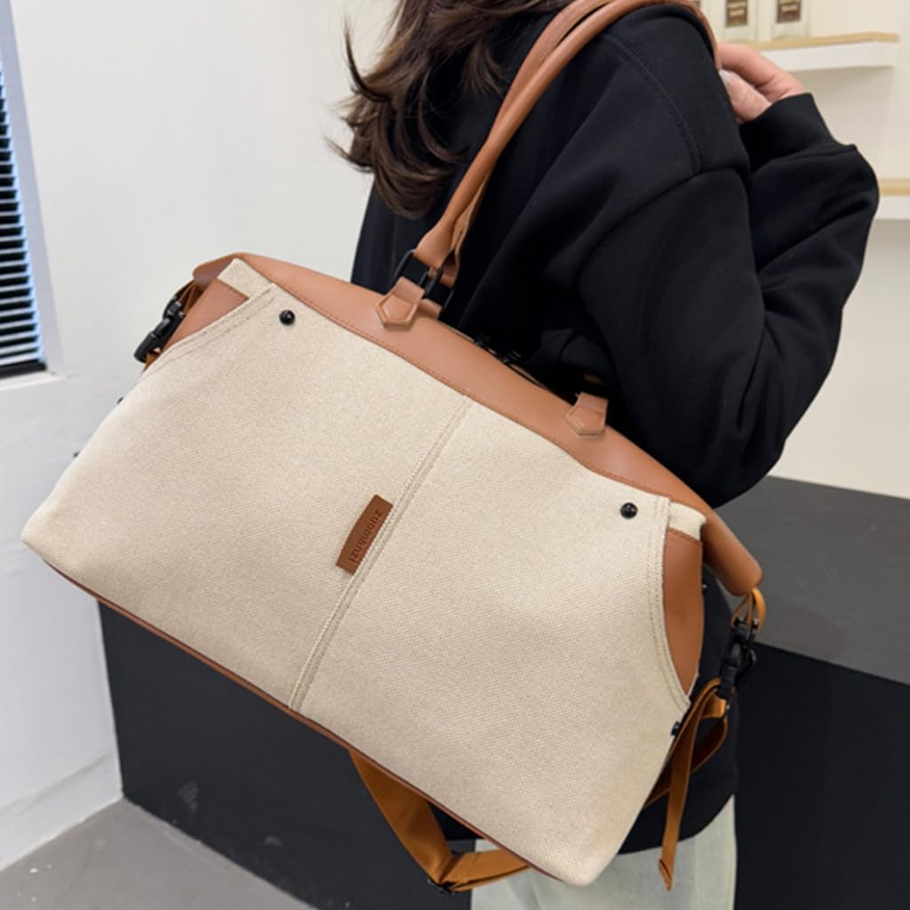 Bolsa de deporte, bolsa de viaje, bolsa de equipaje de gran capacidad, bolsa de entrenamiento de lona, bolsa de noche, bolsa de fin de semana, bolsa de deporte, bolsa de hospital, Brown, 29x14x43cm