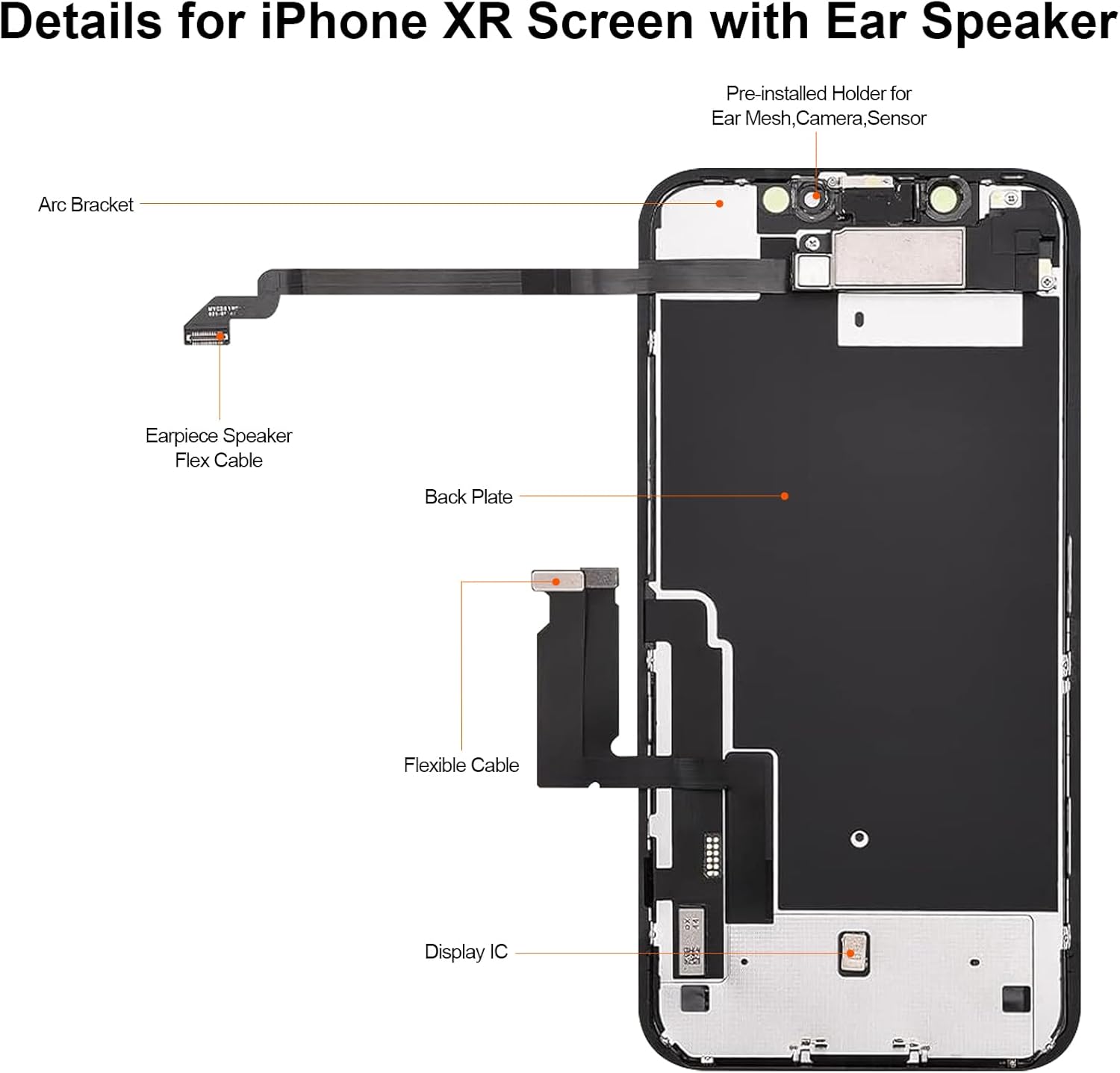 for iPhone XR Screen Replacement with Front Earpiece Speaker Proximity Sensor 3D Touch LCD Display Digitizer with Repair Kit for Model A1984 A2105 A2106 A2108 6.1 Inch