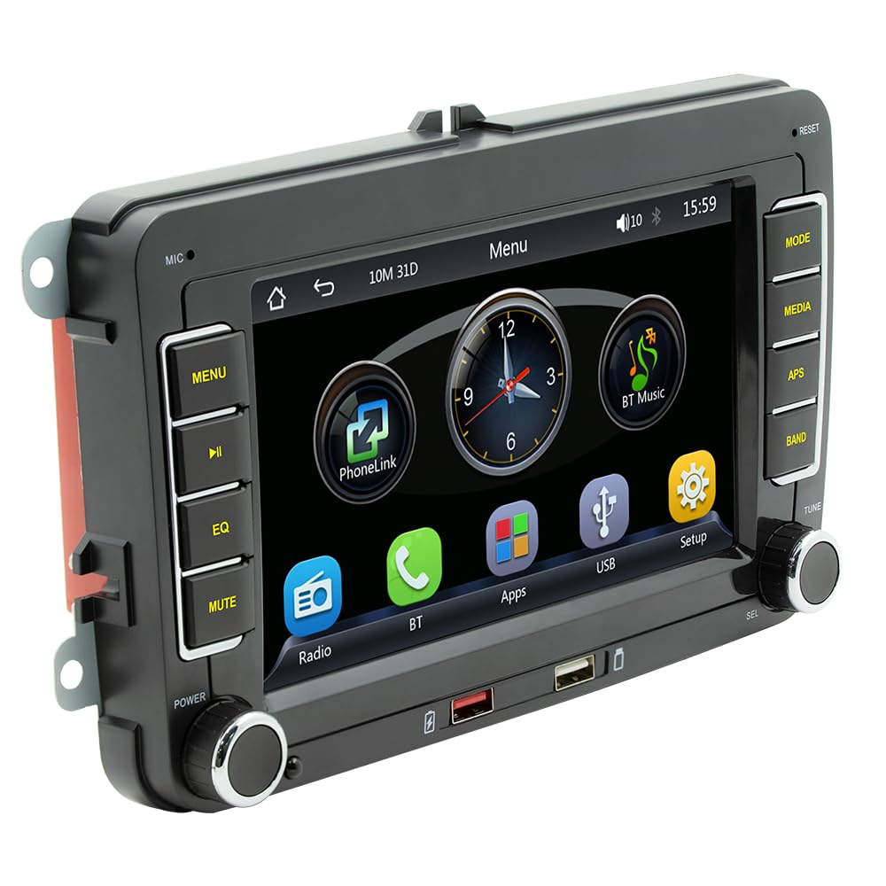 Radio VW con CarPlay Inalámbrico y Android Auto, Pantalla de 7 Pulgadas, Bluetooth, Mirror Link, EQ, Radio FM/Am/RDS SWC, Autoestéreo para VW Passat Golf Polo Caddy EOS Touran Tiguan Jetta Seat Skoda