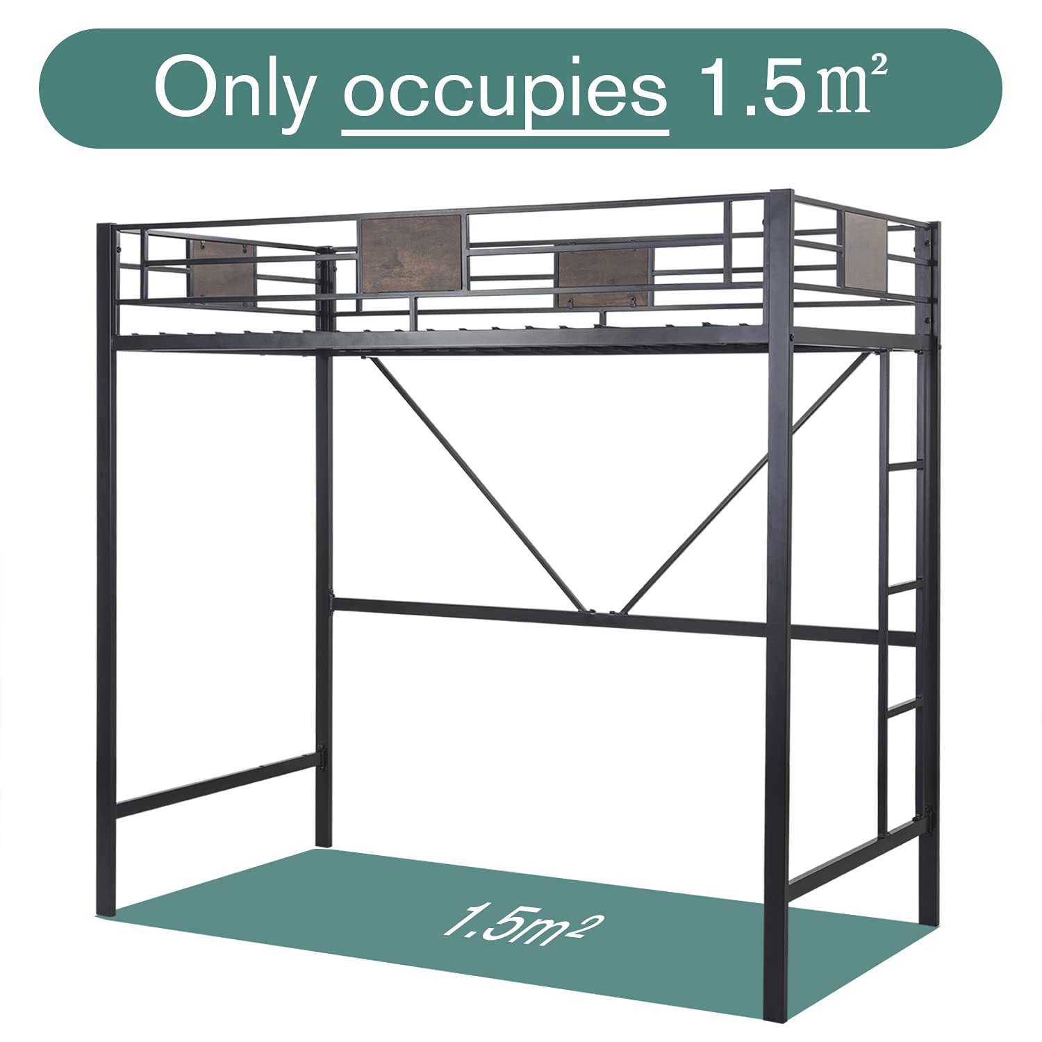 IMUSEE Twin Size loft Bed Metal Bed Frame with Allength Guardrail for