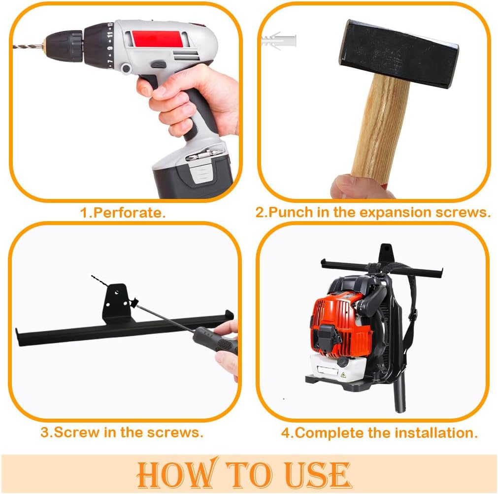 Backpack Leaf Blower Hanger- Organize Your Gear with this Heavy Duty Organizer | Wall Mount Storage for Backpack Blower, Chainsaw, and More | Tactical Gear Stand for Home or Garage(2 pack)