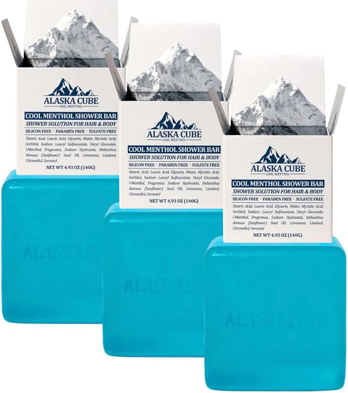 Barra de sabonete corporal Alaskacube com mentol e fragrância de menta, Pacote com 3