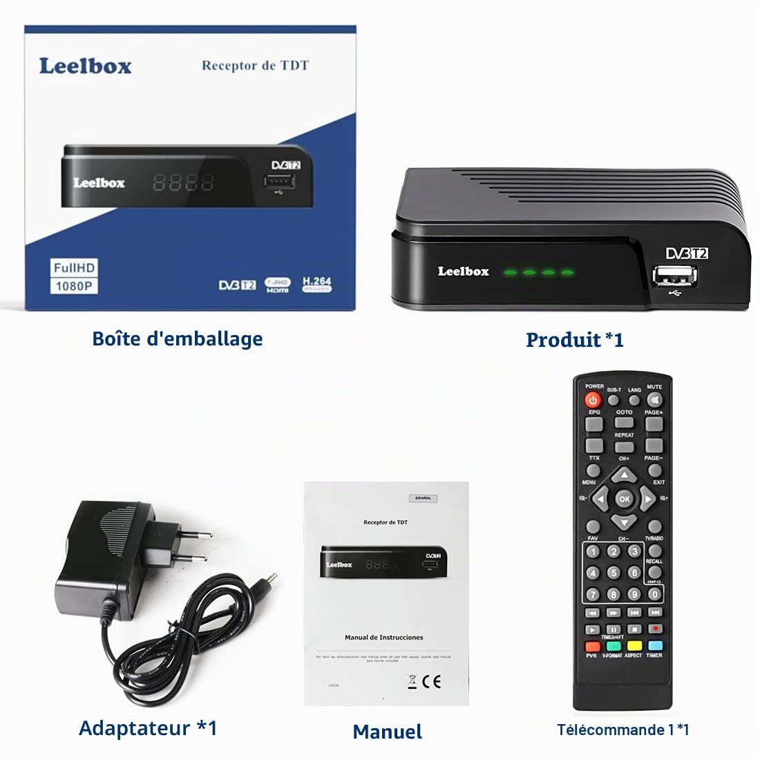 Décodeur TNT Full HD -DVB-T2, Tuner TNT Leelbox decodeur TNT HD pour TV Compatible HEVC264-1080p /3D /H.264 /Dolby/MPEG-2/4 / LCN【Noir】