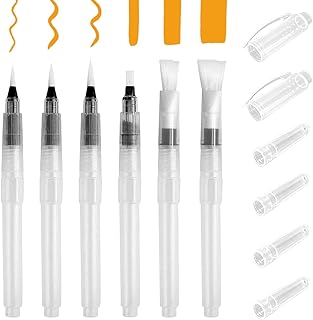 6 Pcs Watercolour Brush Pen Set with Refillable Reservoir, Water Brushes...