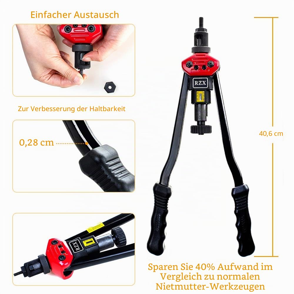 Koffer-Werkzeugkoffer, 43,2 cm, M3 M4 M5, M6, M8, M10, M12, 10-24, 1/4-20, 5/16-18, 3/8-16, Nietpistole, Nietwerkzeuge mit Muttereinstellsystem M3-m12 Bt607