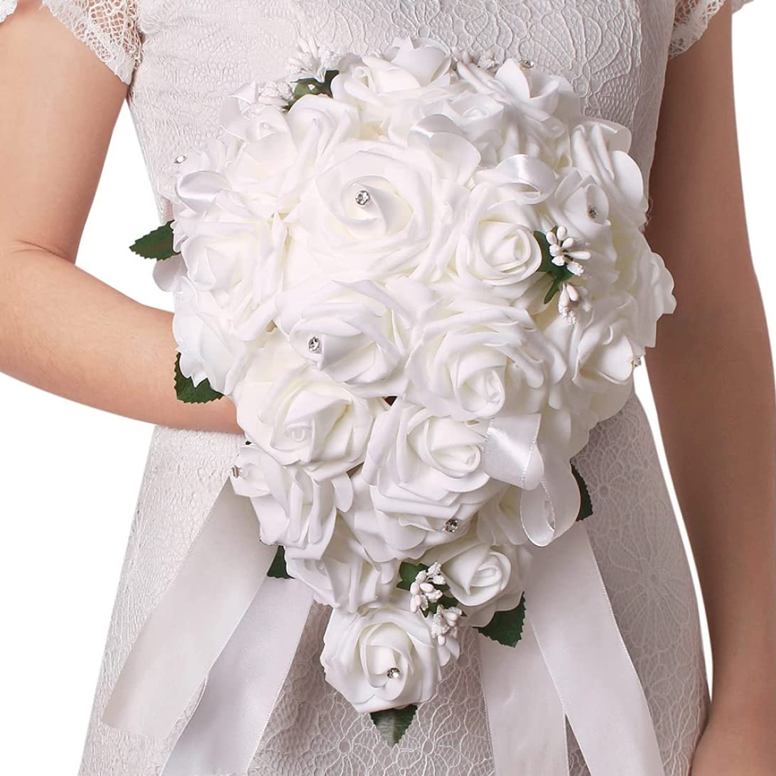 Bouquet di fiori artificiali, bouquet da sposa per la sposa 12 pollici, fiori bianchi da, artificiali per matrimonio..