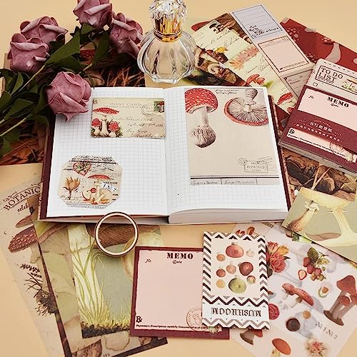 Image of Vintage Aesthetic Scrapbook Kit(346Pcs) Scrapbooking Supplies Kit with Bullet Junk Journal,Stationery,A6 Grid Notebook Journaling Gift for Girl (Red Mushroom), Paper