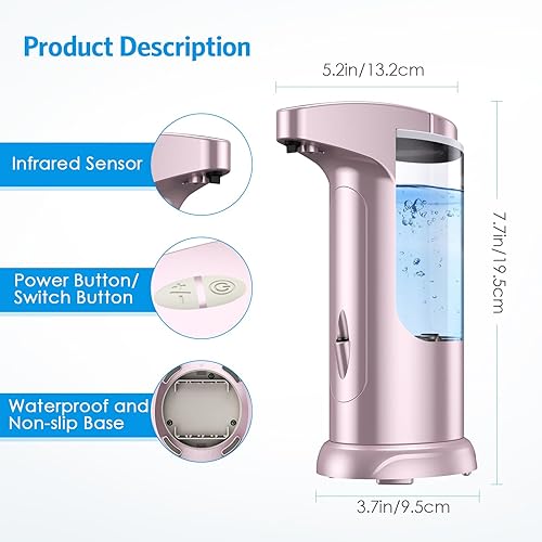 Miniatura 7 de Dispensador de jabón automático sin contacto de 12.5 onzas, dispensador automático de jabón líquido para manos, funciona con pilas, volumen