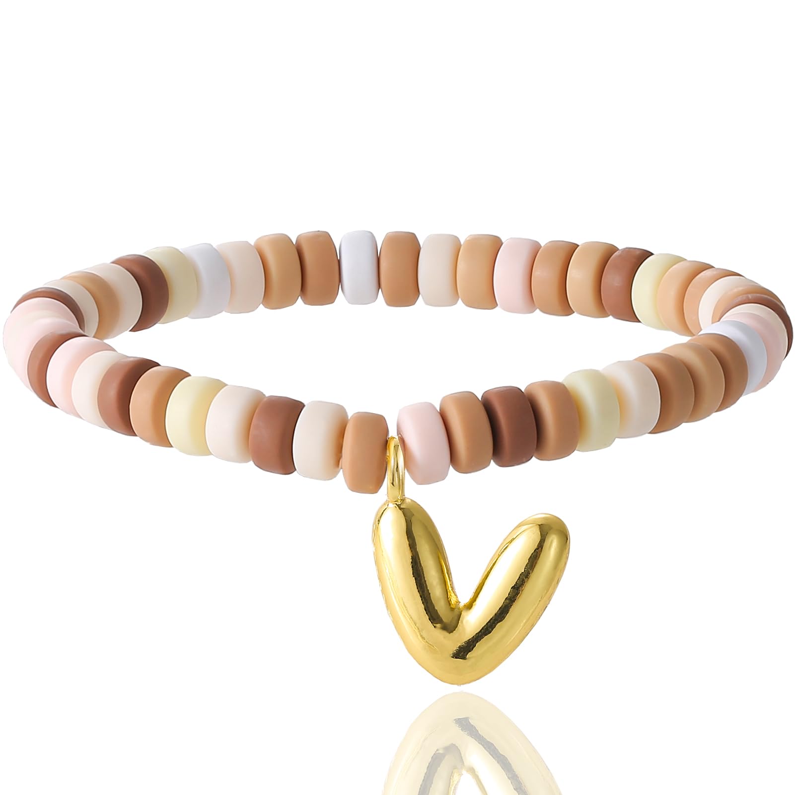 CCINPPY Colorful Beaded Initial Bracelets for Women Trendy, Cute Stretch Gold Letter Charm Bracelets, Personalized Jewelry Gift