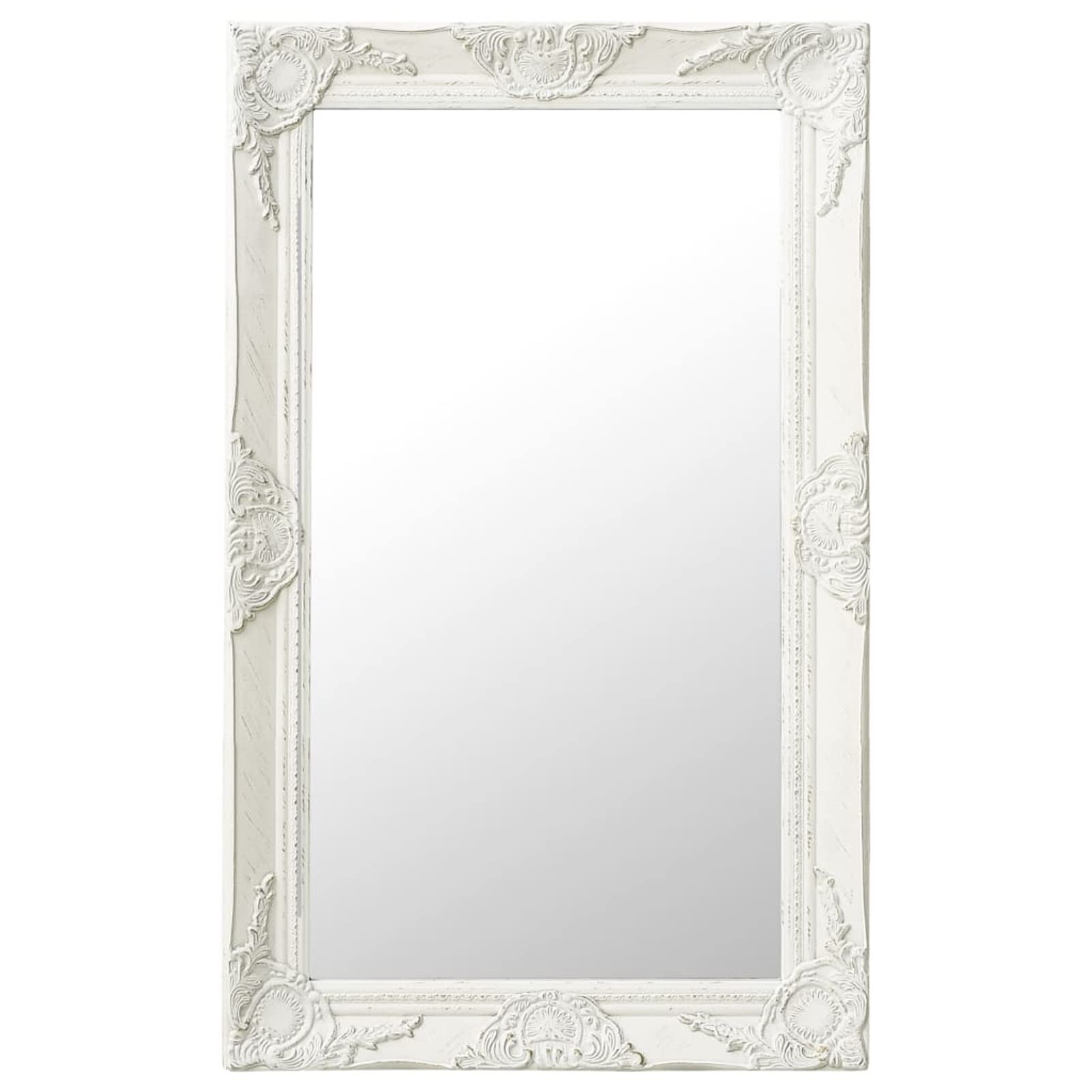 Homgoday Antik Barock Wandspiegel 50x80cm Rechteckig mit Holzrahmen und Befestigungshaken - Weiß Model320320