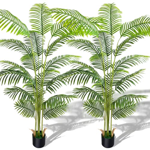 KOL 7ft 2-Pack Artificial Areca Palm Plant in Pot, Fake Tropical Cane Palm Silk Tree Indoor Outdoor...