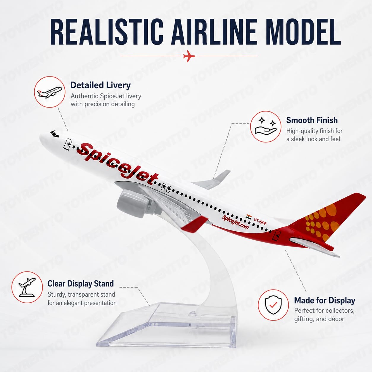 SpiceJet Boeing 737 Diecast Plane - Collectible Airplane Model -6