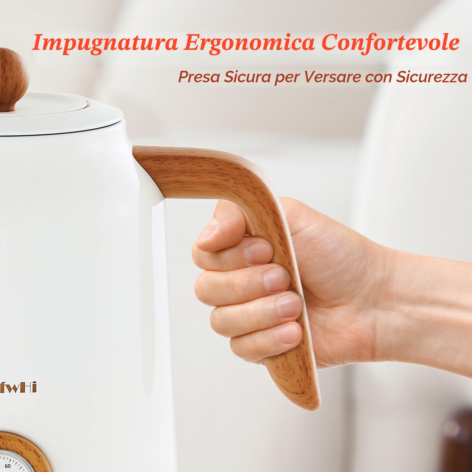 DmofwHi Bollitore Elettrico Acciaio Inox 1,7 Litri, Teiera Elettrica Vintage con Indicatore di Temperatura e Termometro, Silenzioso e Base a 360° - Perfetto per la Famiglia per Caffè e Tè, Bianco