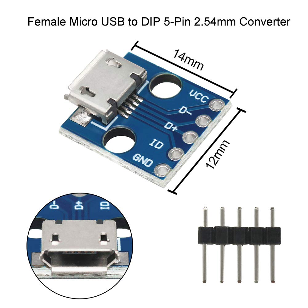 Amazon | WayinTop マイクロUSB DIP化 コネクタ メス 電源用 ブレッド