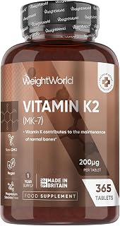 Vitamin K2 MK7 200mcg - 1 Year Supply - 365 Vegan Tablets - 1 per Day - Bioavailable Form - Non-GMO & Magnesium Stearate-Free K2 Vitamin Supplements - Made in the UK
