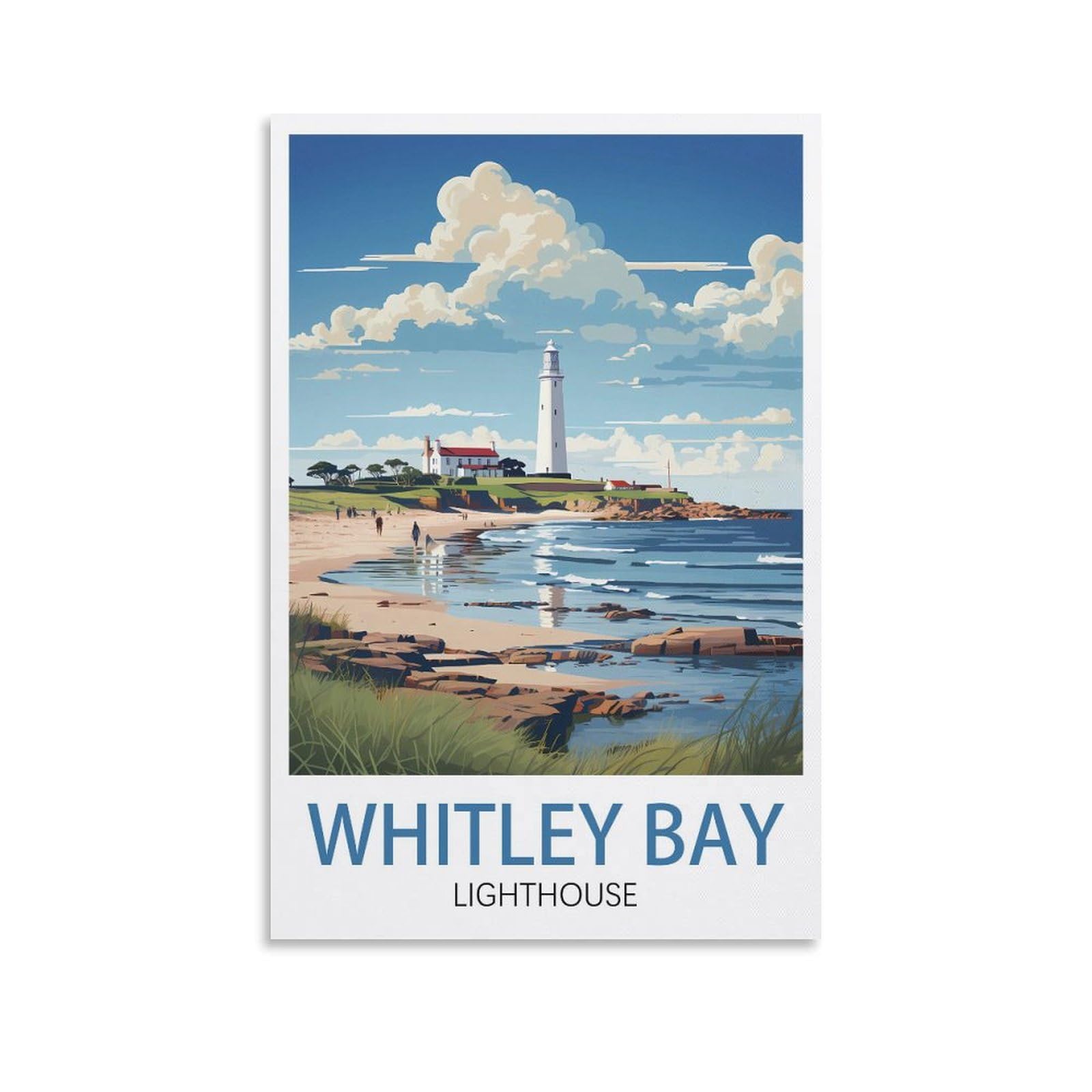LHJOIUN Whitley Bay Lighthouse Vintage Travel Poster 16x24inch(40x60cm) Art Canvas Print For Living Room Bedroom Home Decoration Modern Art
