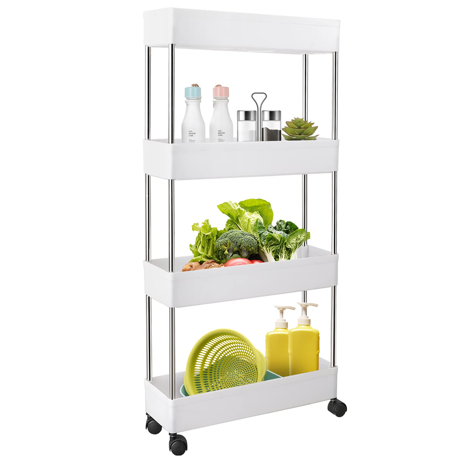 NOTHEIA Slim Storage Cart 4Tier, Bathroom Organization Slide Out Cart, Laundry Room