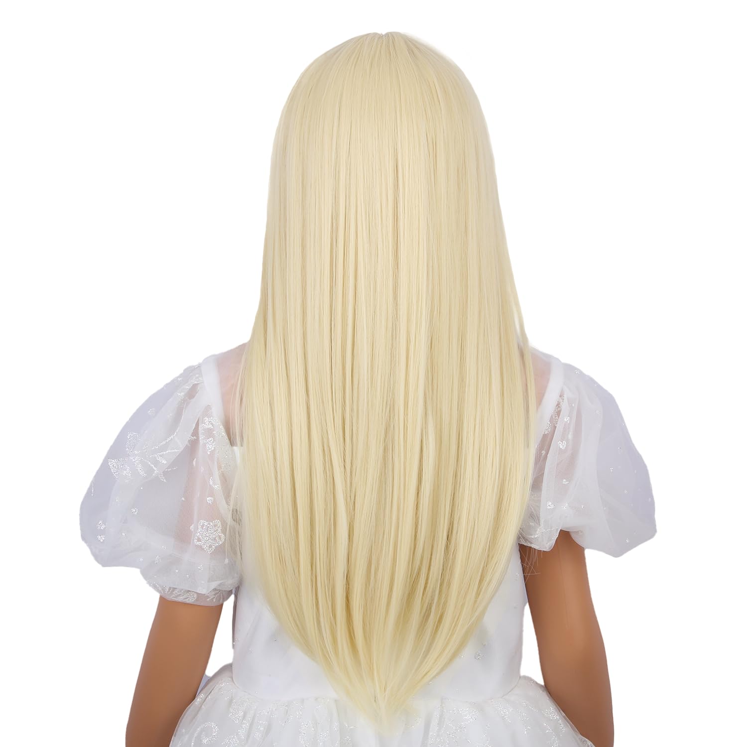 Light Blonde Wigs for Kids Girls Blond Wig with Bangs Long Straight Blonde Child Wig Daily Halloween Cosplay Synthetic Wigs
