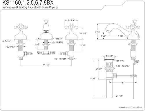 Miniatura 3 de Kingston Brass KS1162BX - Grifo de baño extendido vintage, alcance de boquilla de 5-12 pulgadas, latón pulido