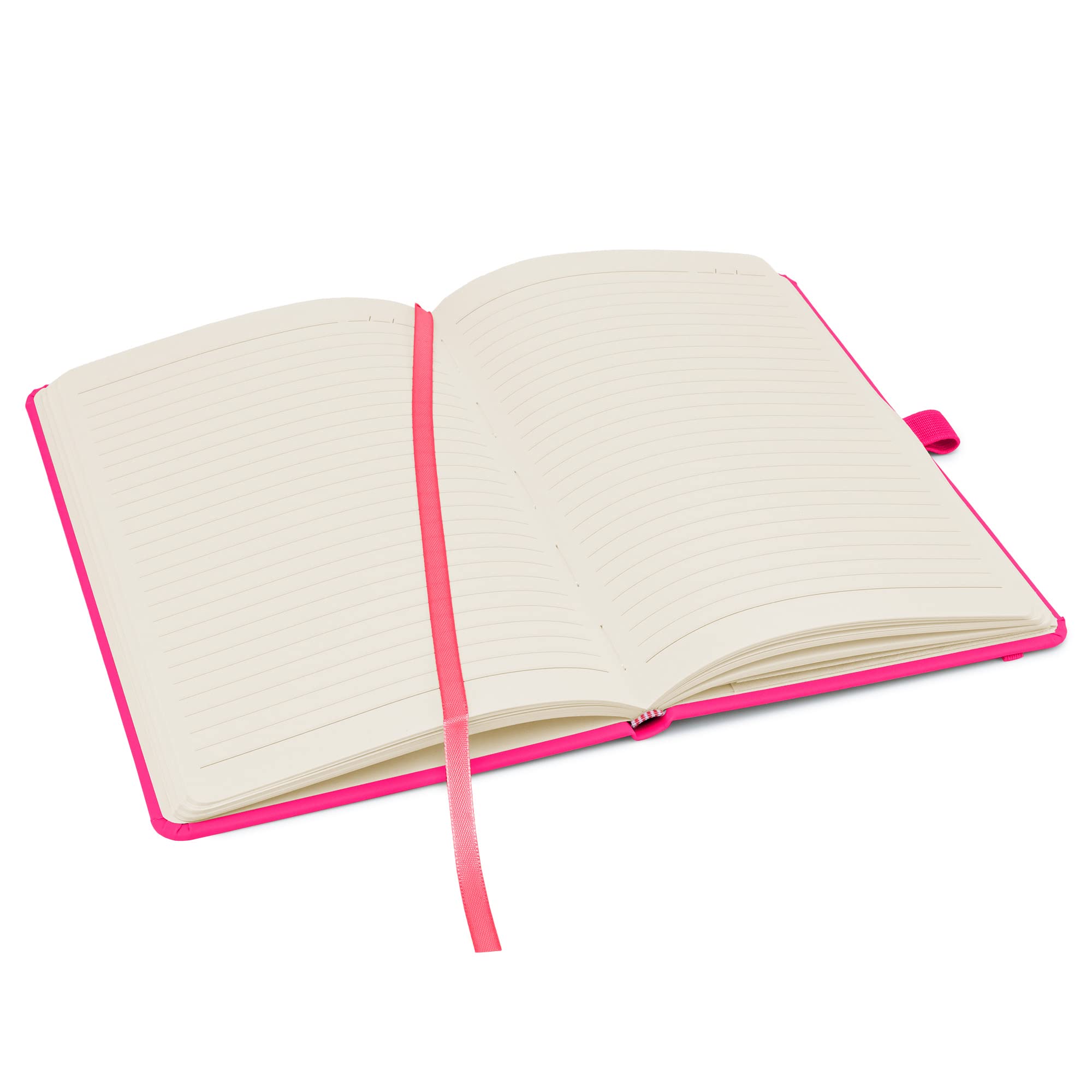 Notes London Eco A5 Notizbuch mit linierten Seiten, Stiftschlaufe, Band, Datumsmarkierungen und Papiertasche, mittleres gebundenes Tagebuch, fluoreszierendes, nachhaltig angebautes Papier (Neonrosa)