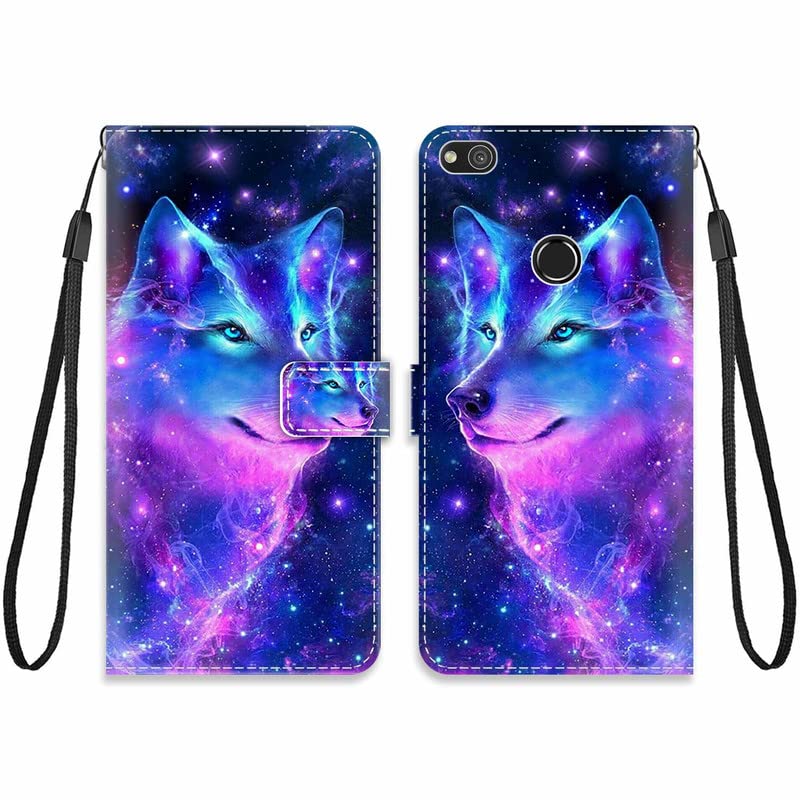 KARTXITAI Cover Compatibile con Huawei P8 Lite 2017/P9 Lite 2017 PU Pelle TPU Silicone Portafoglio con Disegni Motivo Animale Flip Custodia in Libro Slot Schede Custodia-Lupo,Colorato