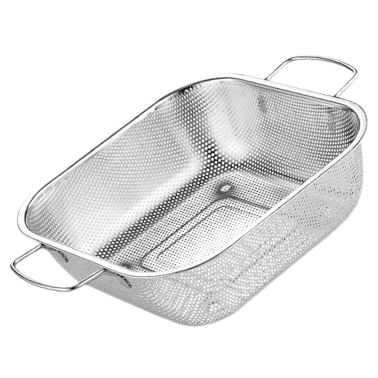 Edelstahl Reissieb mit Zwei Griffen, Großes Fassungsvermögen, Silber