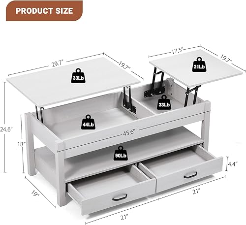 Miniatura 3 de COMHOMA Mesa auxiliar, mesa de centro elevable para sala de estar, mesa de centro de madera con almacenamiento, estante ajustable y compartimento de
