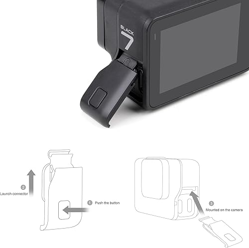 Miniatura 6 de Tapa de puerta lateral de repuesto de aluminio para GoPro Hero 7, funda de puerto USB para cámara de acción negra, accesorio de reparación de 33