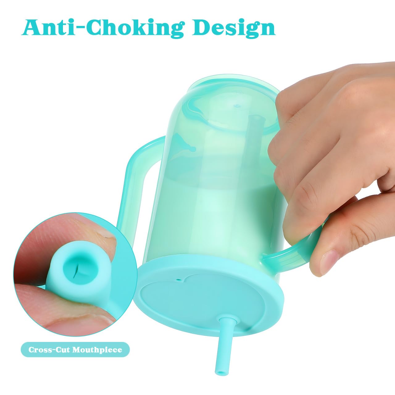 Baluue Tazza con becco per anziani, a prova di perdite, con manici, in silicone, per alimenti, a prova di perdite, con coperchio e 350 ml